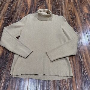 Vintage Lauren Ralph Lauren Gold Metallic Ribbed Turtleneck Sweater‎ XL Cotton